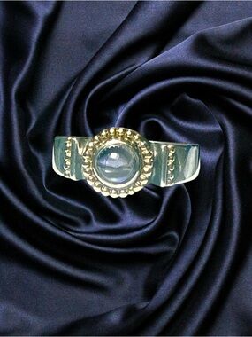 Designer Anita Selinger Sterling Silver/14k Iolite Cabochon Ring Size 7